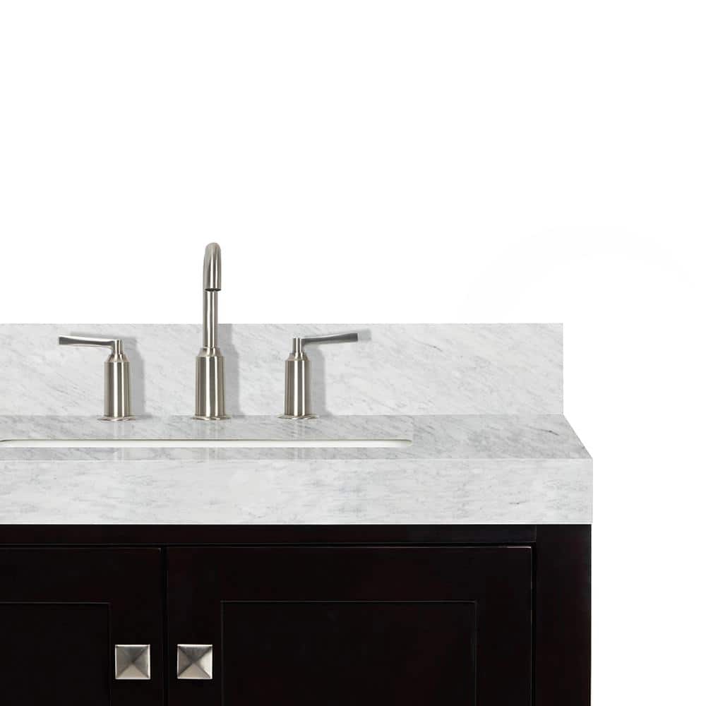Espresso Wood Double Freestanding Vanity with Carrara Marble Top