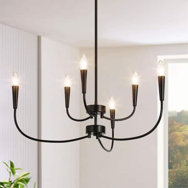 LNC Modern 29.9 in. 6-Light Black Chandelier Minimalist Ceiling Light for Master Bedroom and Living Room with Candle Design