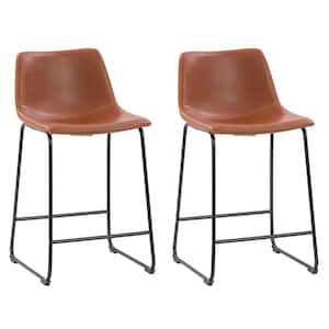 Palmer 26 in. Counter Height Mid-Back Brown Distressed Metal Barstool (Set of 2)