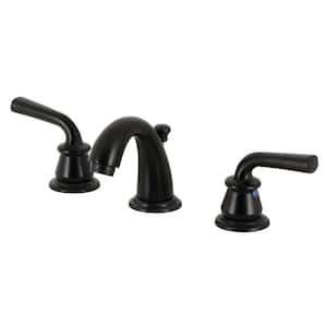 Restoration 8 in. Widespread 2-Handle Bathroom Faucets with Plastic Pop-Up in Matte Black