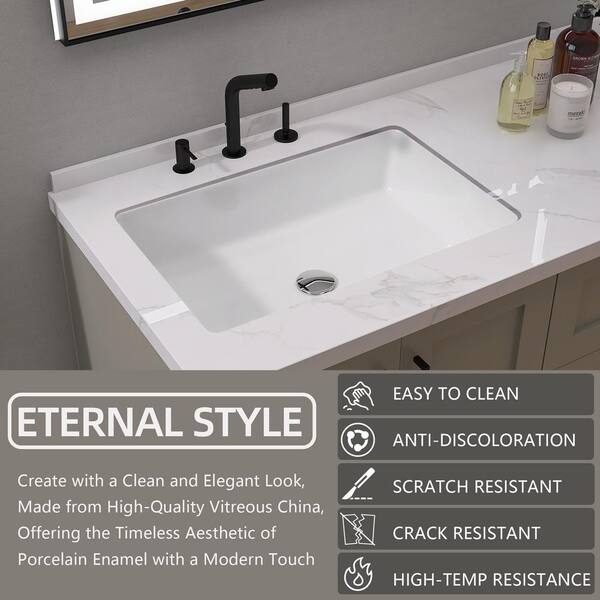 Zeafive 24 in. Undermount Rectangular Bathroom Sink with