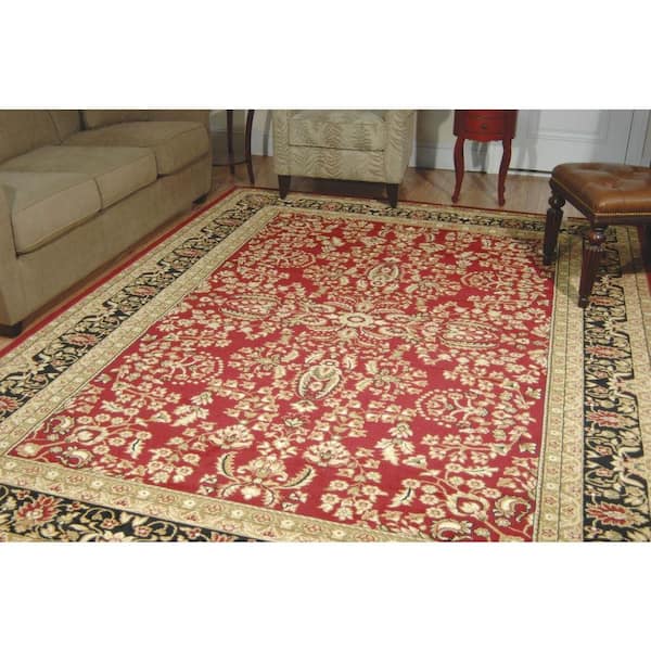 Lyndhurst Red/Black 9 ft. x 12 ft. Border Antique Floral Area Rug