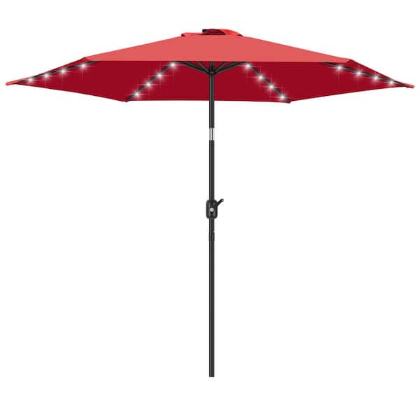Unbranded SERGA 9 ft. Outdoor Patio LED Lights Tilt Market Umbrella in Red