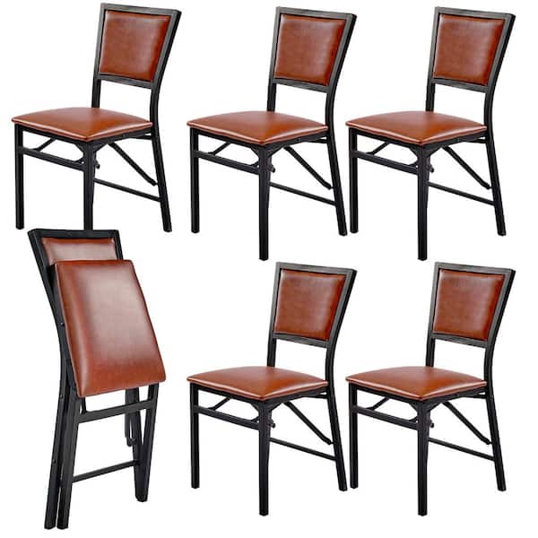 Foldable Dining Chairs Set of 6 Space-Saving, No Assembly Heavy-Duty Metal Frame, Brown Kitchen and Living Room Chairs