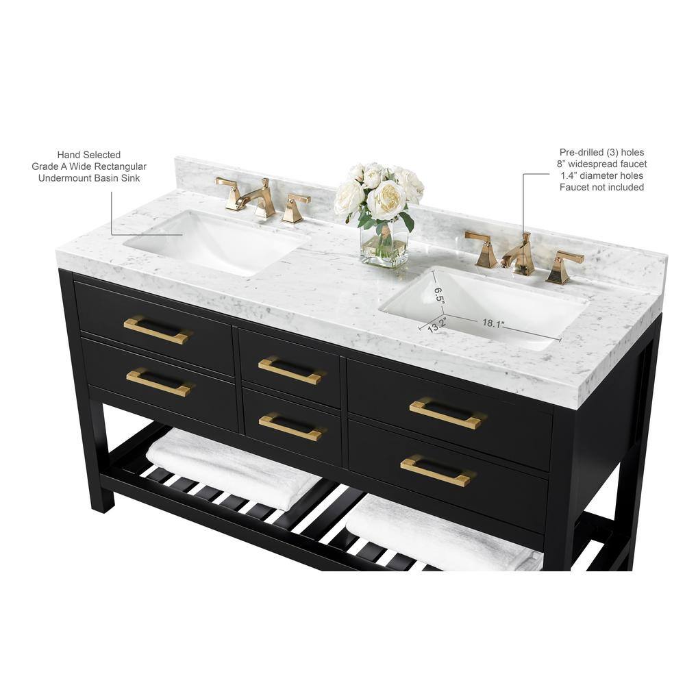 Elizabeth 60'' Black Onyx Double Vanity with Marble Top