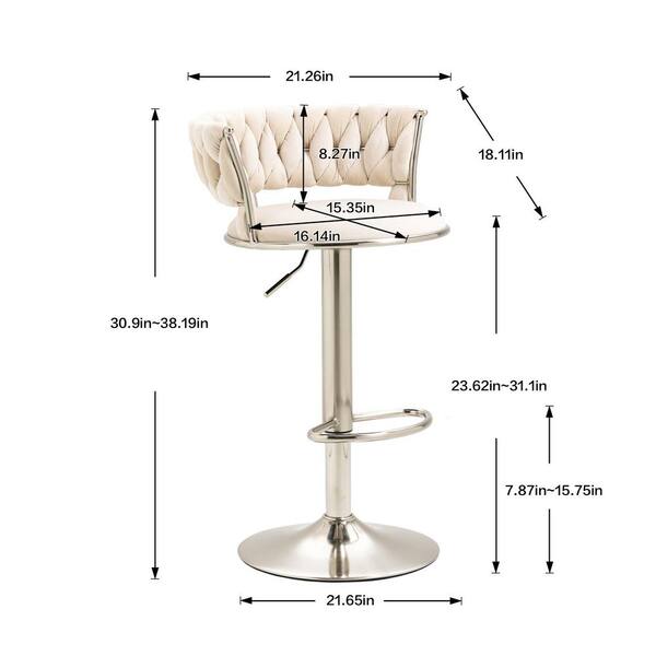HOMEFUN 38 in. Swivel Adjustable Height Metal Frame Cushioned Bar Stool  with Ivory Velvet Seat (Set of 2) HFHDSN-962IY - The Home Depot