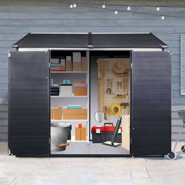 8 x 6 ft Resin Outdoor Storage Shed-Waterproof with Floor, Two
