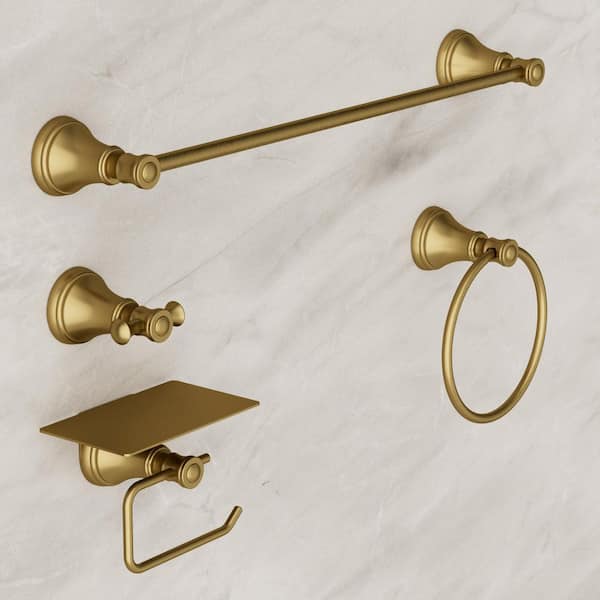 Vintage 4-Piece Bath Hardware Set with Mounting Hardware in Brushed Gold