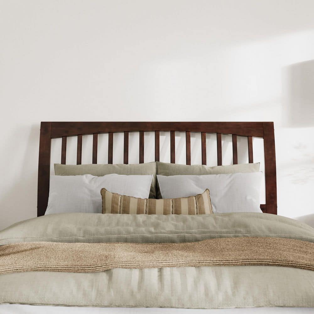 Orleans Queen Walnut Wood Low Profile Sleigh Platform Bed