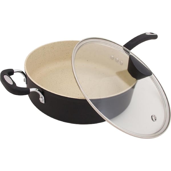 Adrinfly 5.3 qt. Stone Layered with Aluminum Core Nonstick Saucepan in Lava Black with Silicone Coated Handle and Glass Lid
