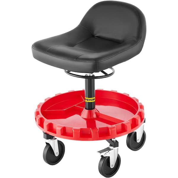 VEVOR Shop Mechanic Stool 300 LBS. Mobile Rolling Garage Stool 22 in. to 26 in. All-Terrain 5 in. Casters with Two Brakes