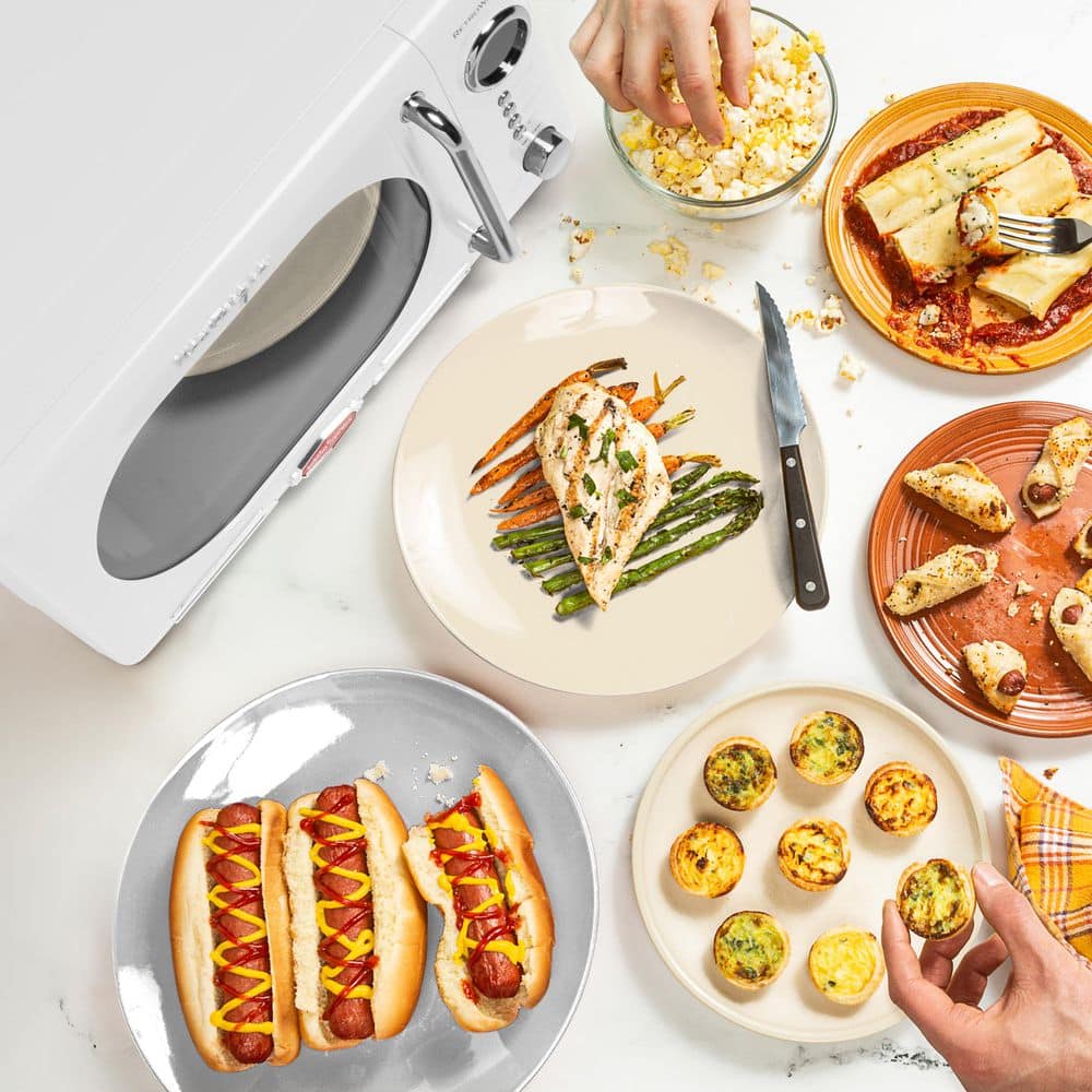 White RetroWave Compact Countertop Microwave Oven with LED Display