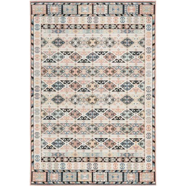 Nourison Washable Decor Ivory Multicolor 7 ft. x 9 ft. Distressed Contemporary Area Rug