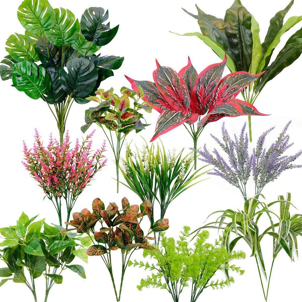 Afoxsos .39 in. 18pcs Artificial Green and Lavender Flower Bushes