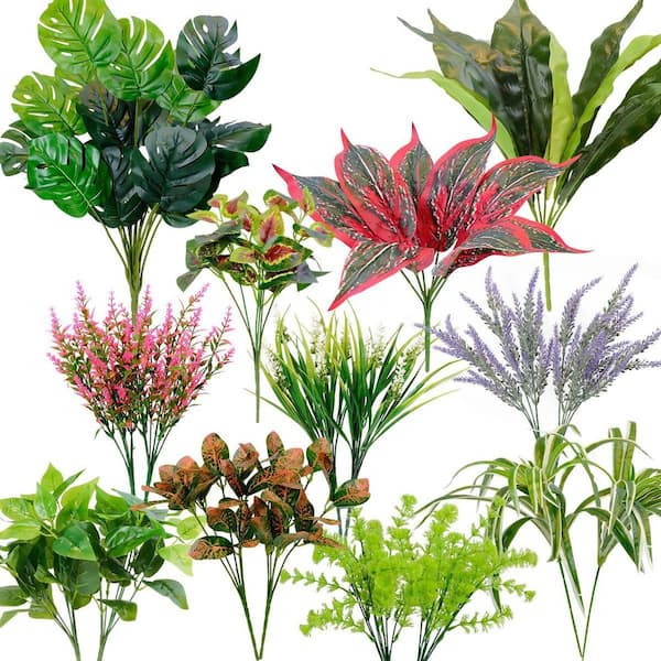 Afoxsos .39 in. 18pcs Artificial Green and Lavender Flower Bushes