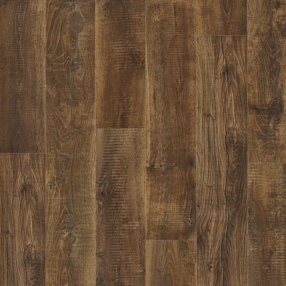 Pergo Defense+ Hoboken Oak 14 mm T x 7.4 in. W Waterproof Laminate Wood Flooring (17.2 sqft/case), Dark