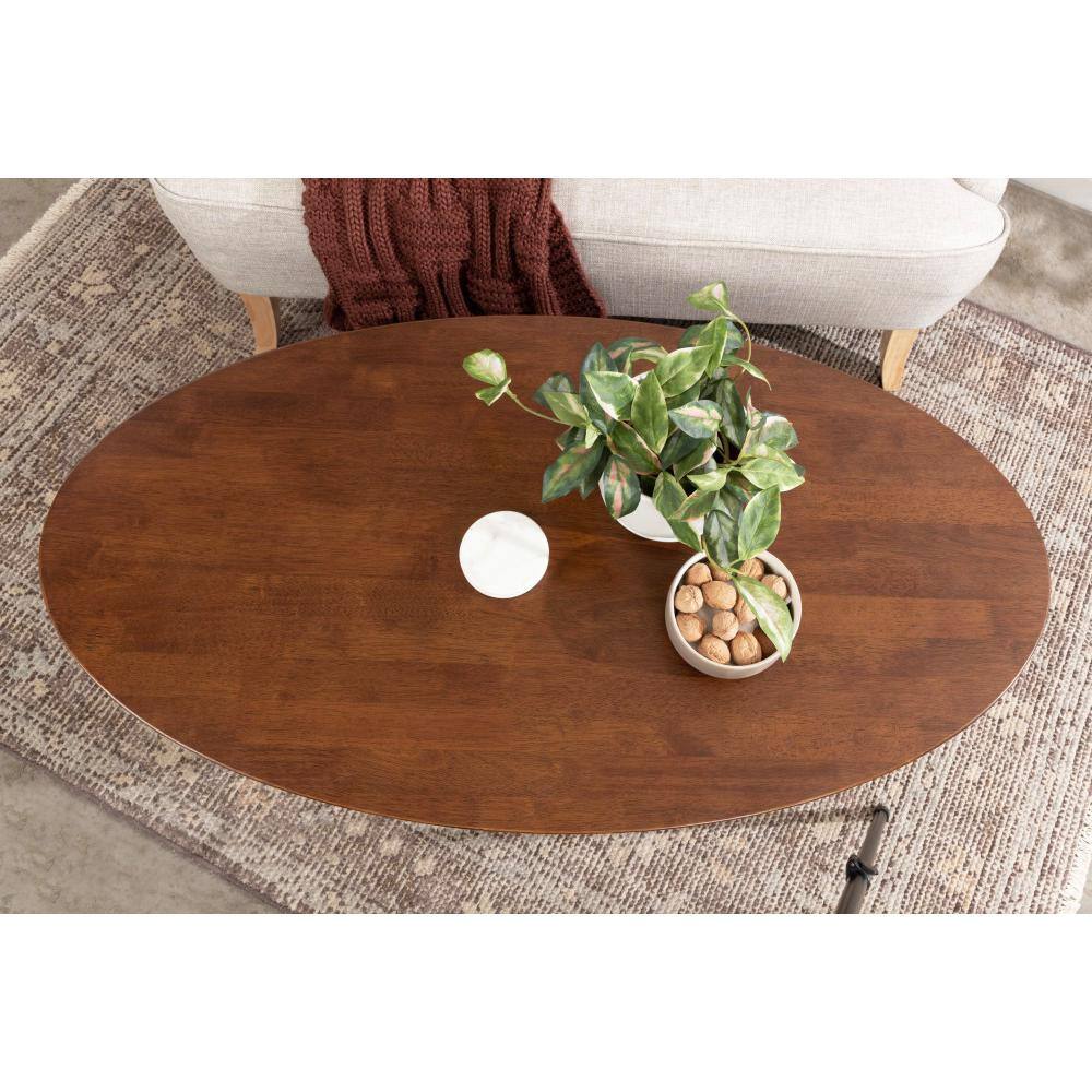 Walnut Brown Mid-Century Modern Oval Coffee Table with Storage