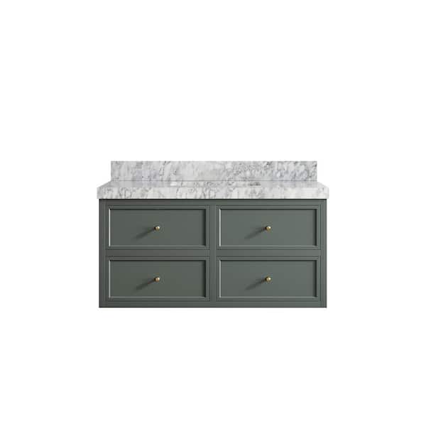 Willow Collections Roswell 42 in. W x 22 in. D x 36 in. H Single Sink Bath Vanity in Pewter Green with 2 in. Carrara Marble Top