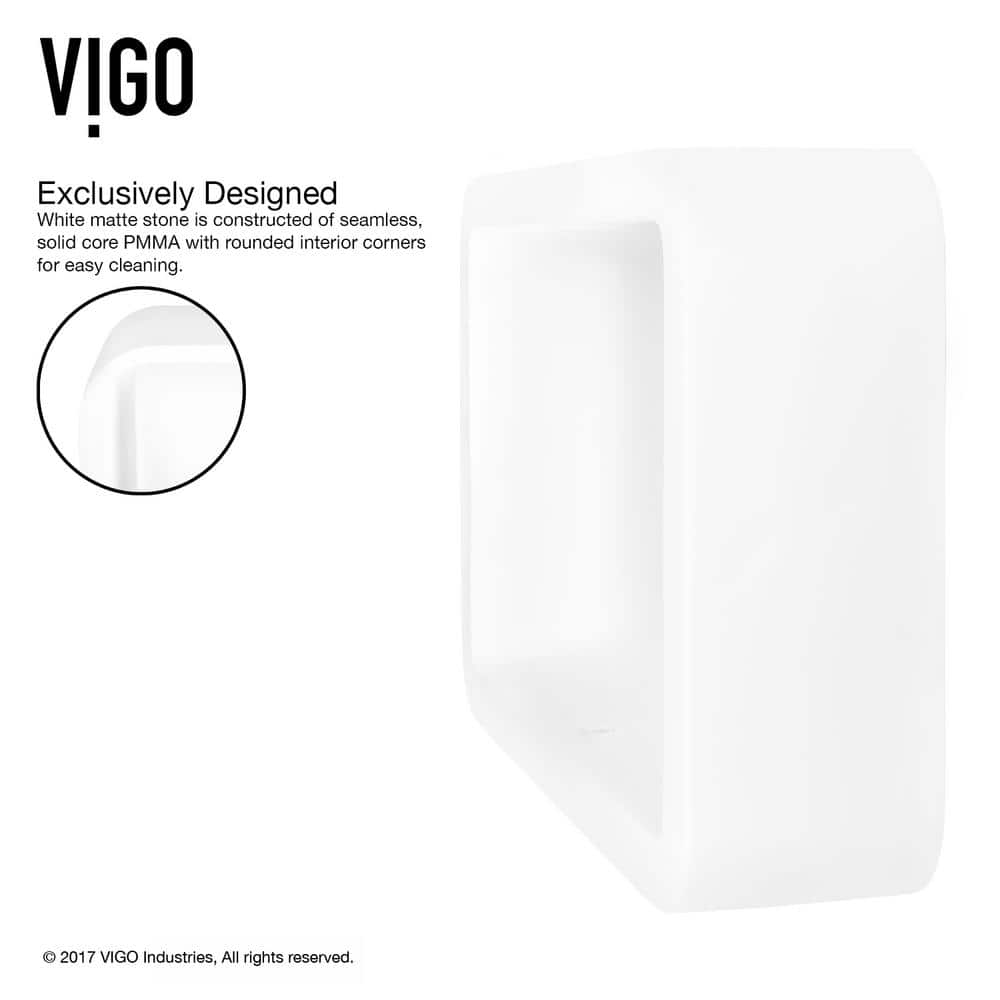 Serene White Stone Rectangular Vessel Bathroom Sink with Modern Faucet