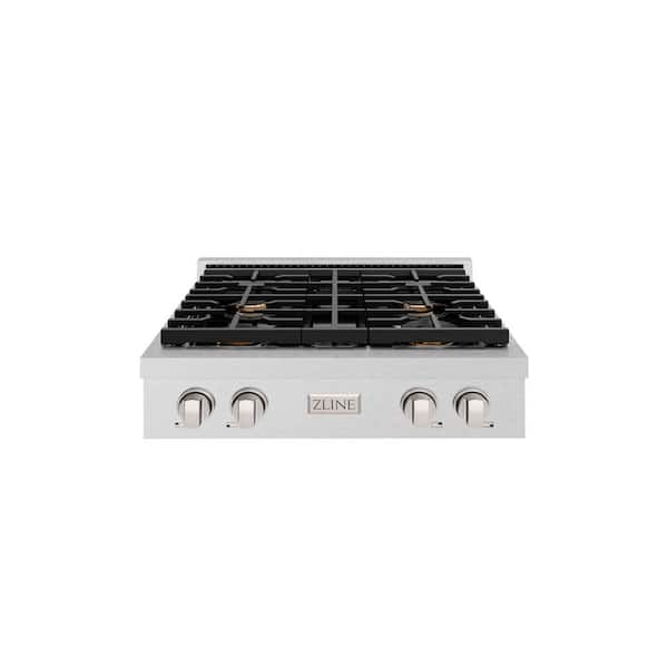 Paramount 30 in. 4-Burner Porcelain Cooktop with Brass Burners in Fingerprint Resistant Stainless Steel