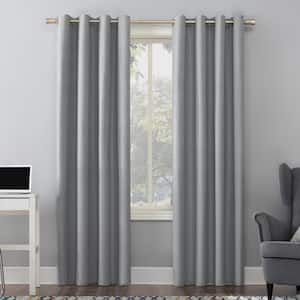 Duran Silver Gray Polyester Solid 50 in. W x 84 in. L Noise Cancelling Grommet Blackout Curtain (Single Panel)