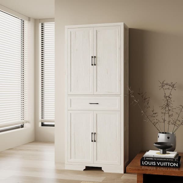 FUFU&GAGA 78.7 in. Tall Light Grain Wood 5-Shelf Accent Bookcases with Drawer, Office Storage Cabinet, Sideboard