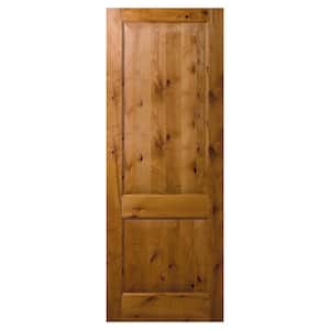 36 in. x 96 in. 2 Panel Square Top Universal Unfinished Knotty Alder Wood Front Door Slab with Ovolo Sticking
