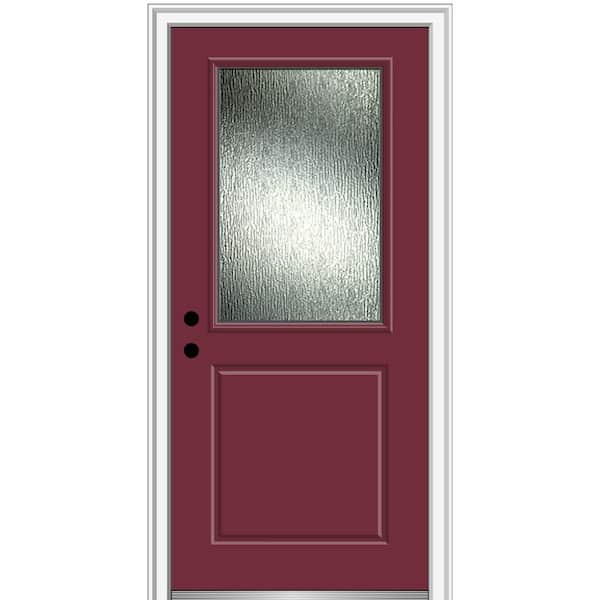 MMI Door 32 in. x 80 in. Right-Hand Inswing Rain Glass Burgundy Fiberglass Prehung Front Door on 4-9/16 in. Frame
