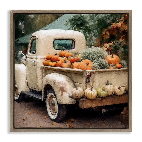 Stupell Industries Pumpkin and Gourd Truck by Riley B 1-Piece Floater Frame Graphic Print Travel Poster Art Print 18 in. x 18 in.