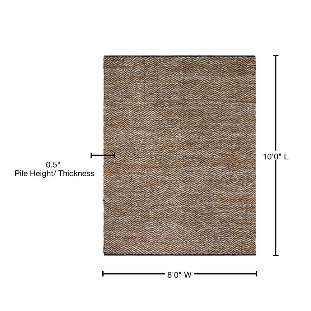 Vintage Beige and Brown Leather Chevron 8' x 10' Area Rug