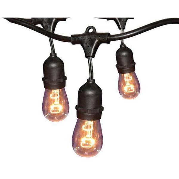 Hampton Bay 12-Light 24 ft. Black Indoor/Outdoor Commercial Incandescent Edison String Light (3-Pack)
