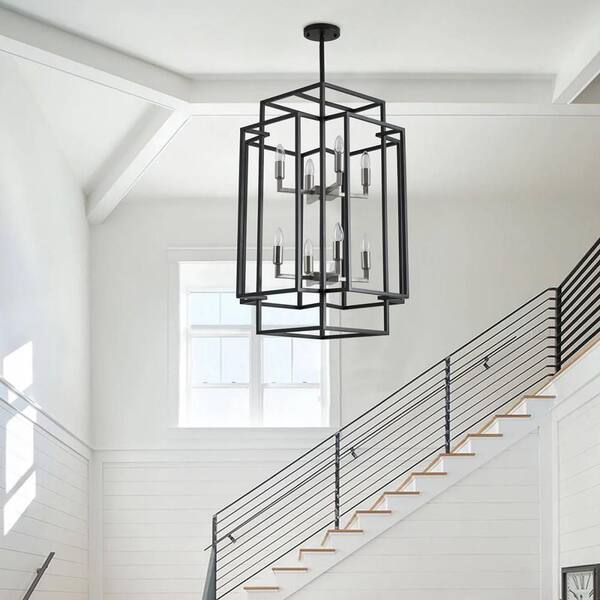 8 Lights Black Metal Material Pendant Light Design with Adjustable Hanging Length, Bulbs are not included