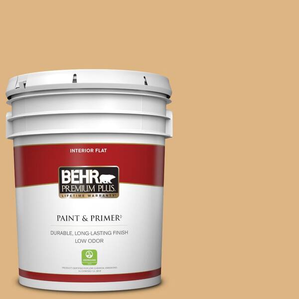 BEHR PREMIUM PLUS 5 gal. Home Decorators Collection #HDC-CL-18 Cellini Gold Flat Low Odor Interior Paint & Primer