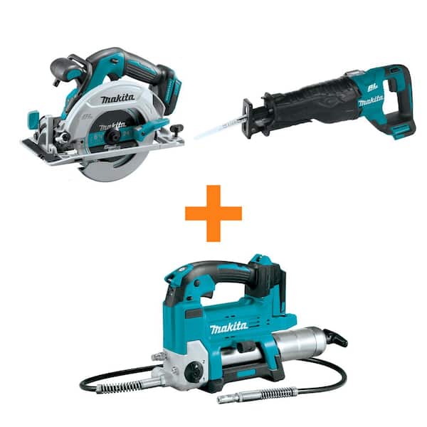 18V LXT Lithium-Ion Brushless 6-1/2 in. Circular Saw and 18V LXT Brushless Recipro Saw with bonus 18V LXT Grease Gun
