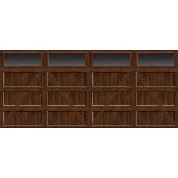 Bridgeport Steel Design A 16 ft. X 7 ft. Insulated 12.9 R-Value Wood-Look Walnut Finish Garage Door with long windows