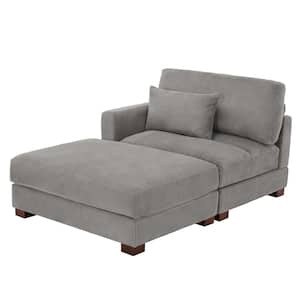 Light Gray Corduroy Fabric Upholstered Sectional Left Arm Facing Chaise Lounge with Ottoman