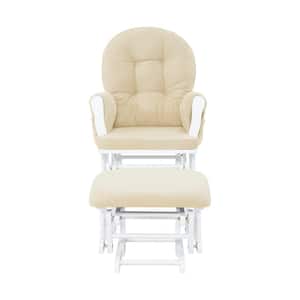 White/Cream Nursery Glider and Ottoman Set with Cushion, Rocker Rocking Chair for Breastfeeding, Maternity