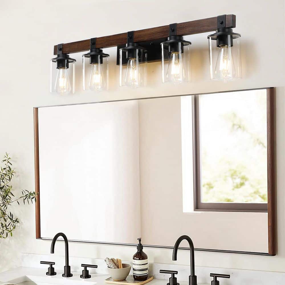 Rerhill 35 in. 5-Light Matte Black Wall Sconce Vanity Light with Clear Glass Shade, for Bathroom or Porch Not Blubs price history on PriceWatchPro
