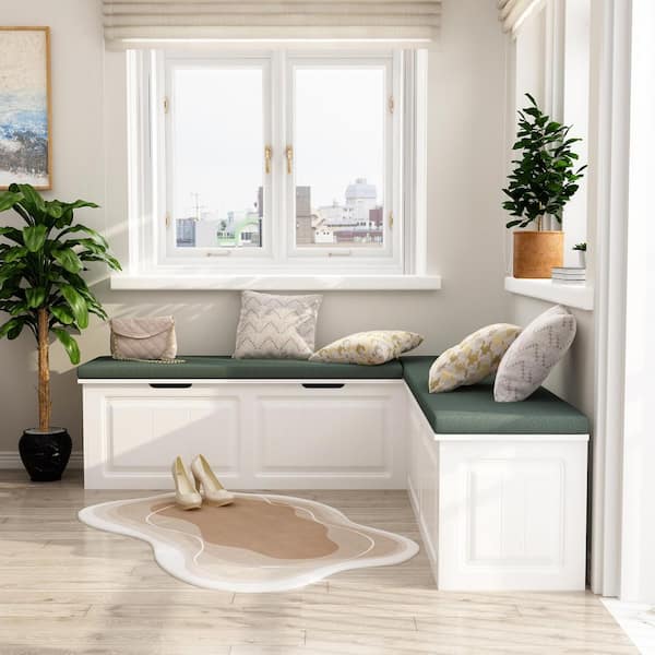 FUFU&GAGA White Shoe Bench, Modern L-Shaped Corner Shoe Bench