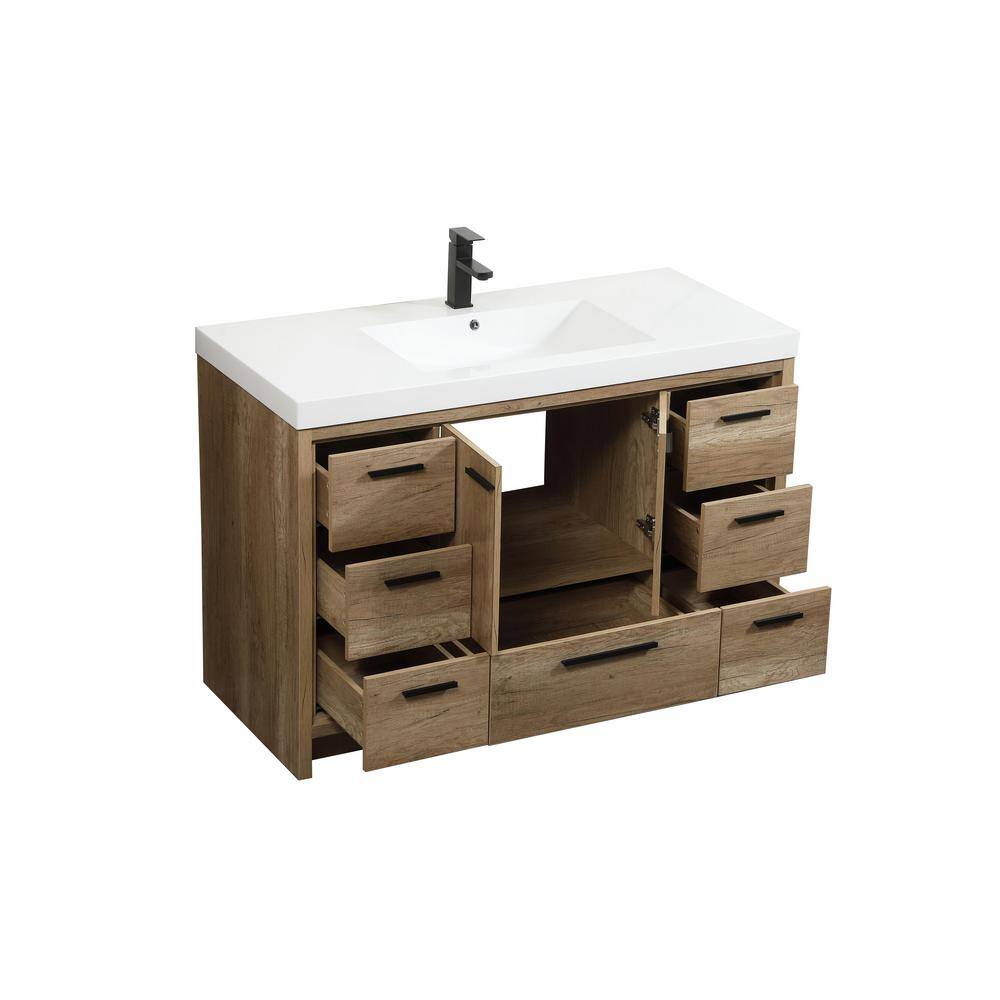 48" Natural Oak Single Bathroom Vanity with White Resin Top