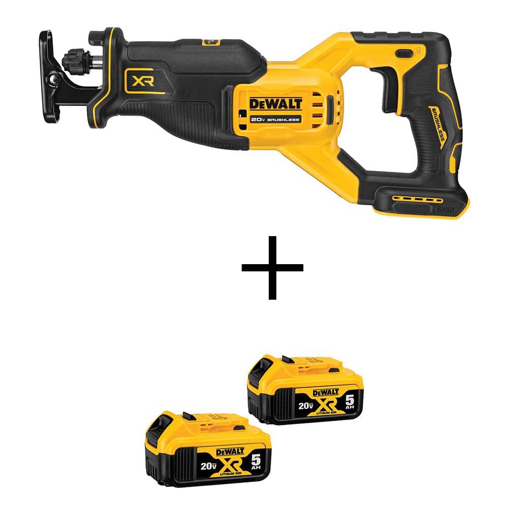 DEWALT 20V MAX XR Lithium-Ion Cordless Brushless Reciprocating Saw with (2) 20V MAX XR Premium Lithium-Ion 5.0 Ah Battery Packs -  DCS382BWCB205-2