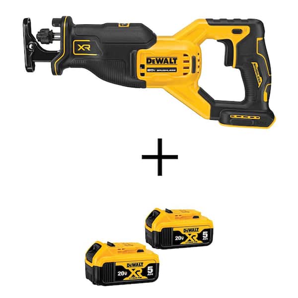 DEWALT 20V MAX XR Lithium-Ion Cordless Brushless Reciprocating Saw with (2) 20V MAX XR Premium Lithium-Ion 5.0 Ah Battery Packs
