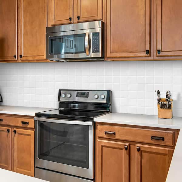 White 12 in. x 12 in. Square Peel and Stick Backsplash Tiles Self Adhesive Subway Checkered for Kitchen Bathroom,10-Pack