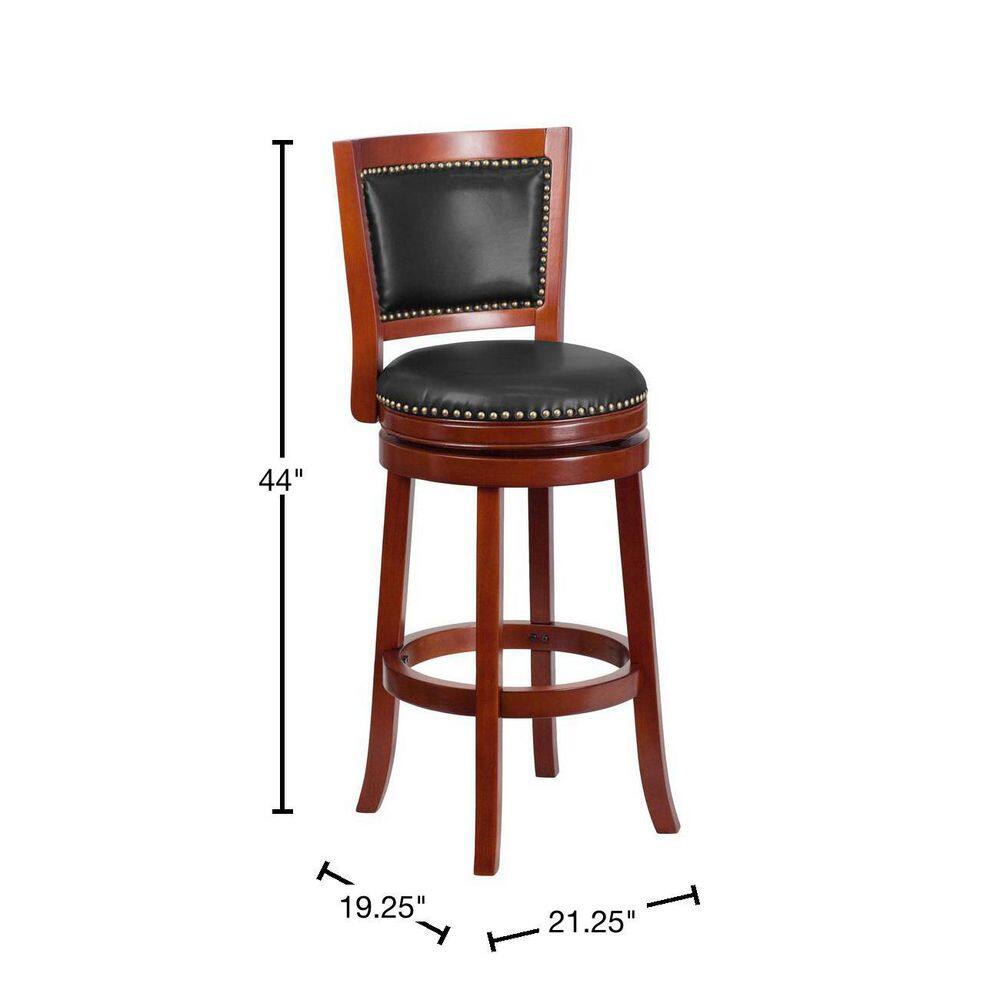 Elegant Dark Cherry Wood Swivel Barstool with Walnut Leather Seat