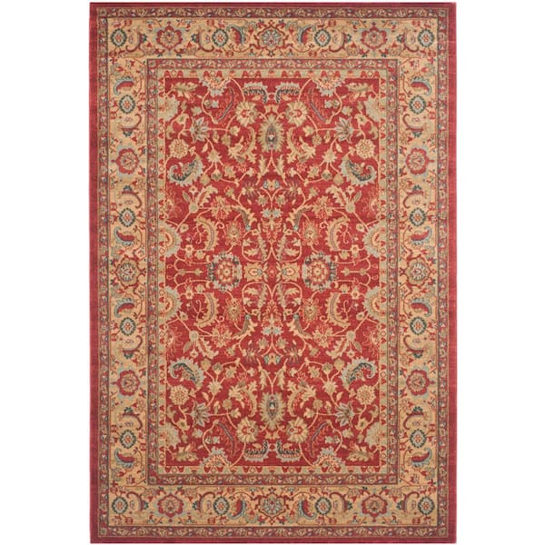 SAFAVIEH Mahal Red/Natural 5 ft. x 8 ft. Border Floral Antique Area Rug
