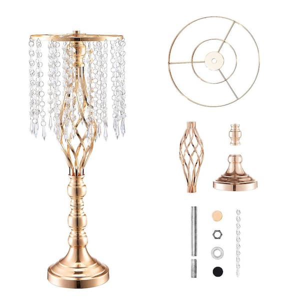 SKYSHALO 10-Pieces 21.65 in. Tall Crystal Wedding Flower Stand Steel Wedding Centerpiece Vase for Tables Wedding Party Gold Round
