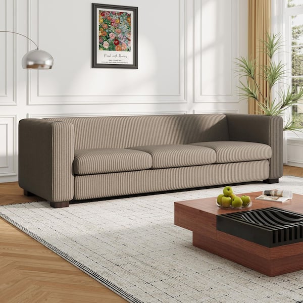 Ashton 80 in. W Square Arm Polyester Upholstered Rectangle Modern 3-Seater Sofa in. Light Coffee, USB Ports, Cup Holders
