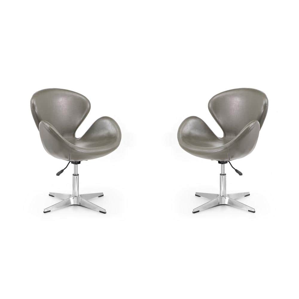 Pebble Faux Leather Swivel Accent Chair in Polished Chrome