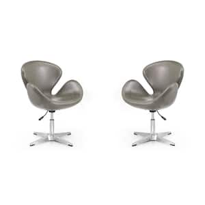 Raspberry Pebble and Polished Chrome Faux Leather Adjustable Swivel Accent Arm Chair (Set of 2)