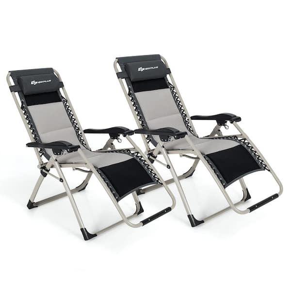 Costway Padded 0-Gravity Chair Adjustable Folding Reclining Outdoor Lounge Chaie with Cover in Black Set of 2